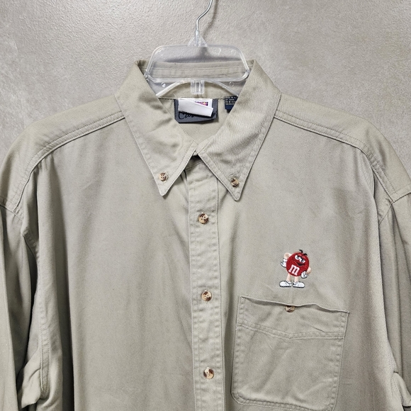 Plant Mars Long Sleeve Men's Button Front Embroidered M & M Logo Shirt Size L - Picture 6 of 16